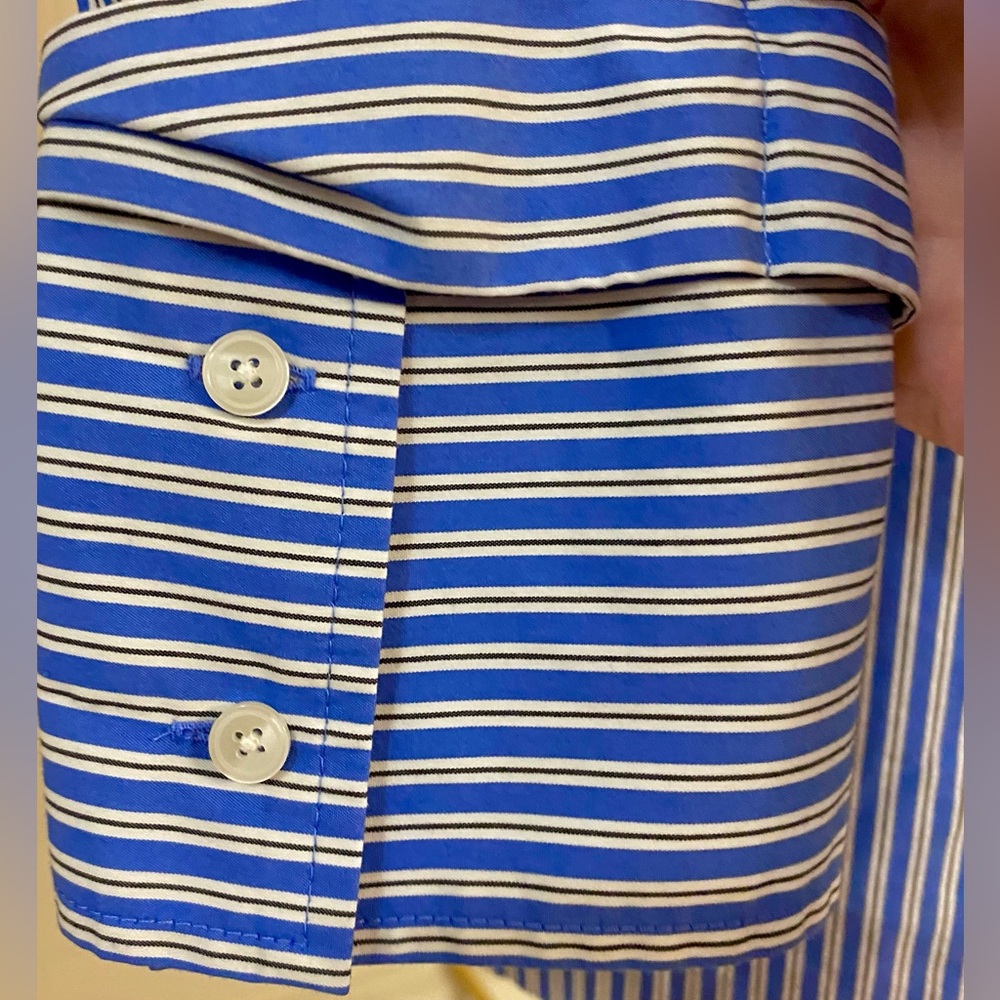 Talbots Blue Striped V-Neck Pullover Tunic. Size L Cotton,Collar & Bow cuffs New - Picture 8 of 16